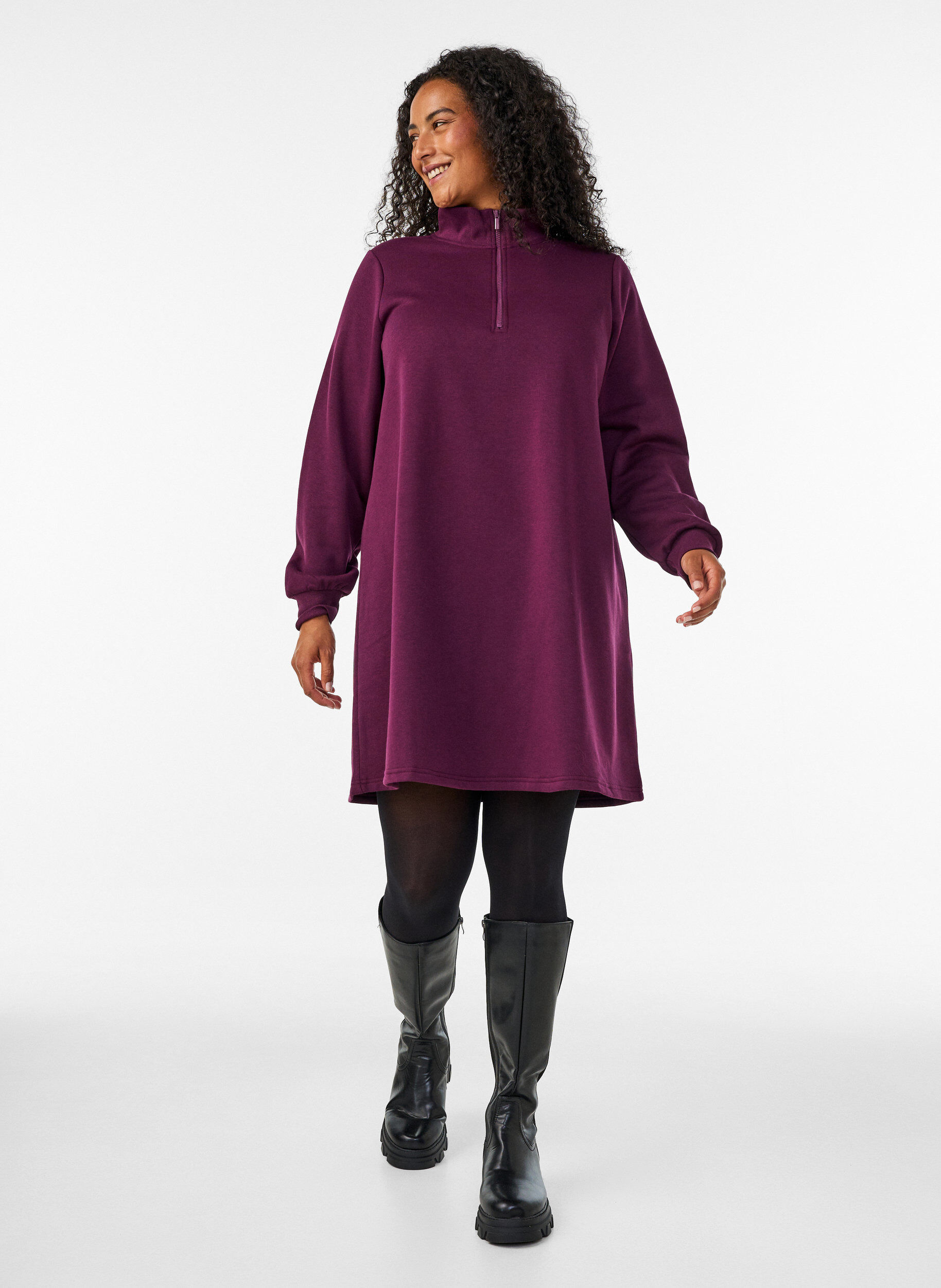 ZizziSweatshirtkl&auml;nning med h&ouml;g ribbad krage och dragkedja, Lila, Model image number 1