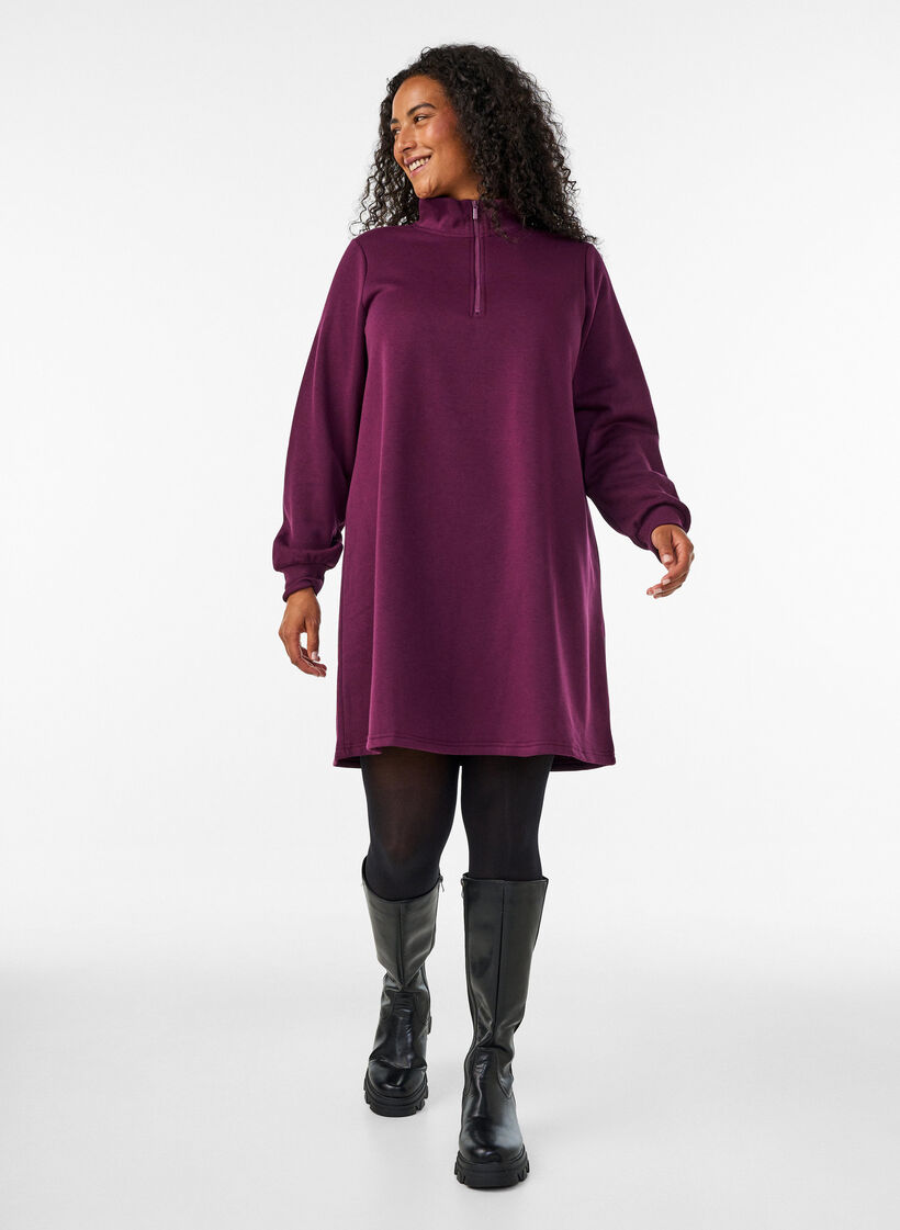 Sweatshirtkl&auml;nning med h&ouml;g ribbad krage och dragkedja, Lila, Model image number 1