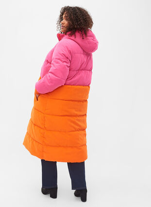 Lång vinterjacka med colour block, Pink W/Orange, Model image number 1