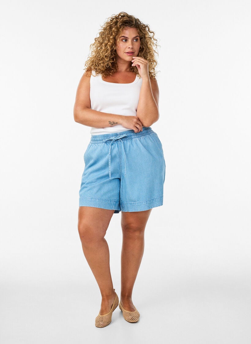 Ribbad topp med fyrkantig ringning, Vit, Model image number 1
