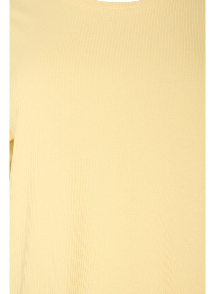 Blus i ribbad jersey med korta &auml;rmar, Gul, Packshot image number 2