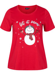 T-shirt med julmotiv i bomull, Tango Red Snowman
