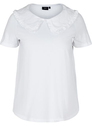 T-shirt i bomull med krage, Bright White, Packshot image number 0