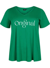 V-ringad t-shirt i bomull med texttryck, Jolly Green ORI