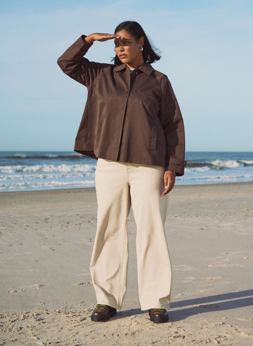 Kort trenchcoat med krage och raglan&auml;rmar, Brun, Image image number 0