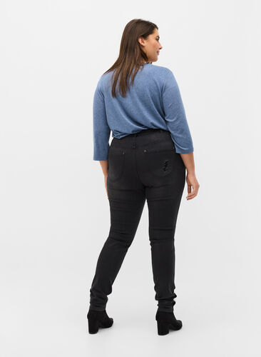 Amy jeans med super slim fit och slitna detaljer och knappar, Grey Denim, Model image number 1