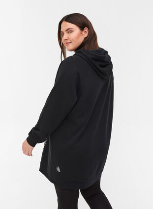 Lång sweatshirt med huva och tryck, Black, Model image number 1