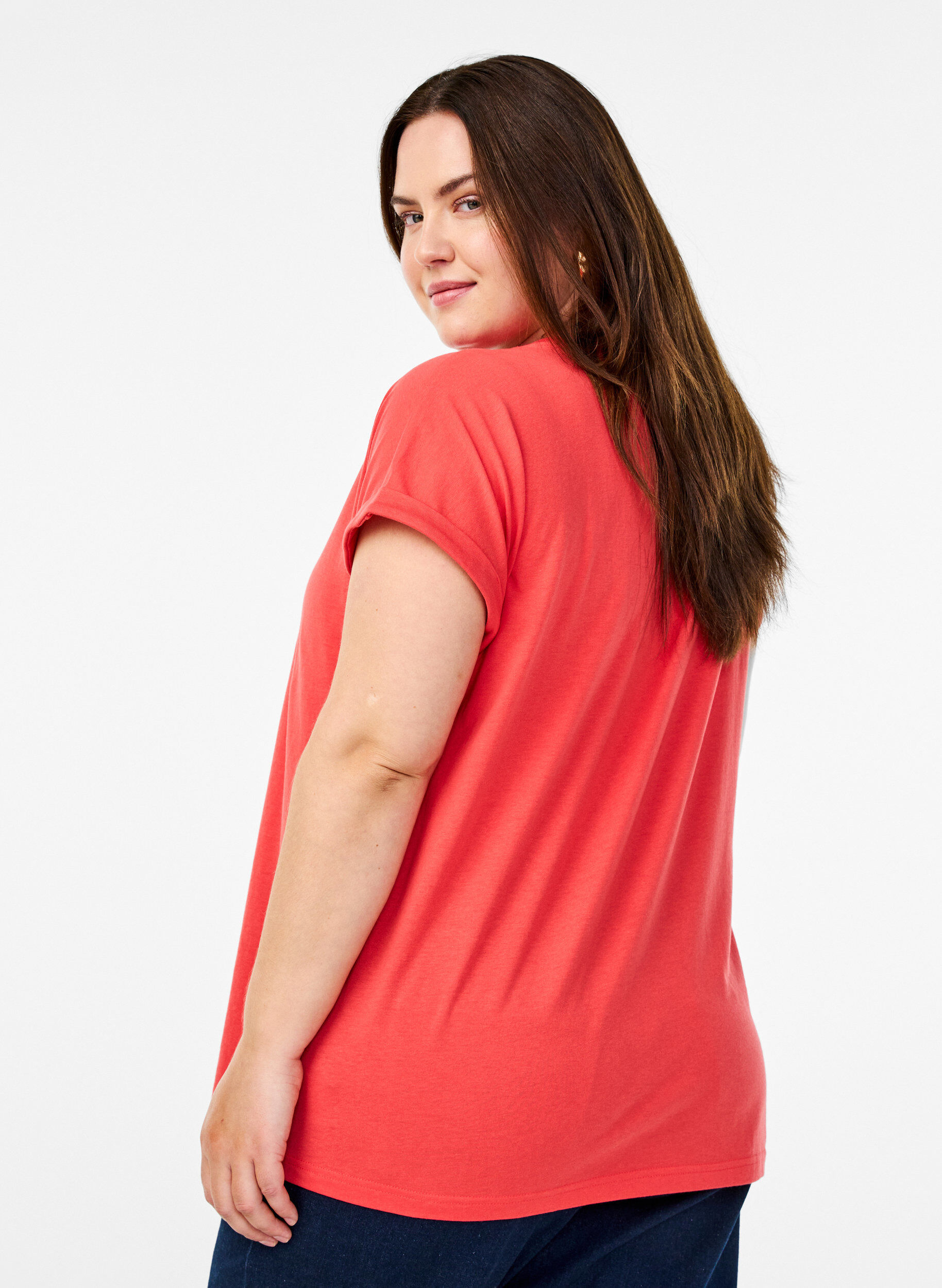 ZizziKort&auml;rmad t-shirt i bomullsblandning, R&ouml;d, Model image number 2