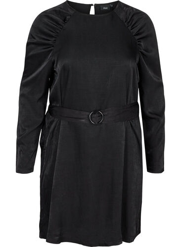Långärmad klänning med matchande midjebälte, Black, Packshot image number 0