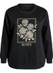 Sweatshirt med rosentryck och strass, Svart, Packshot image number 0