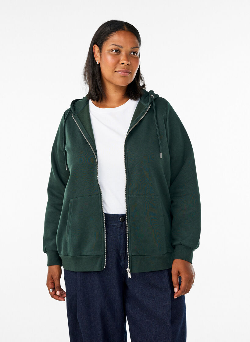 Huvtr&ouml;ja med dragkedja och fickor, Gr&ouml;n, Model image number 0