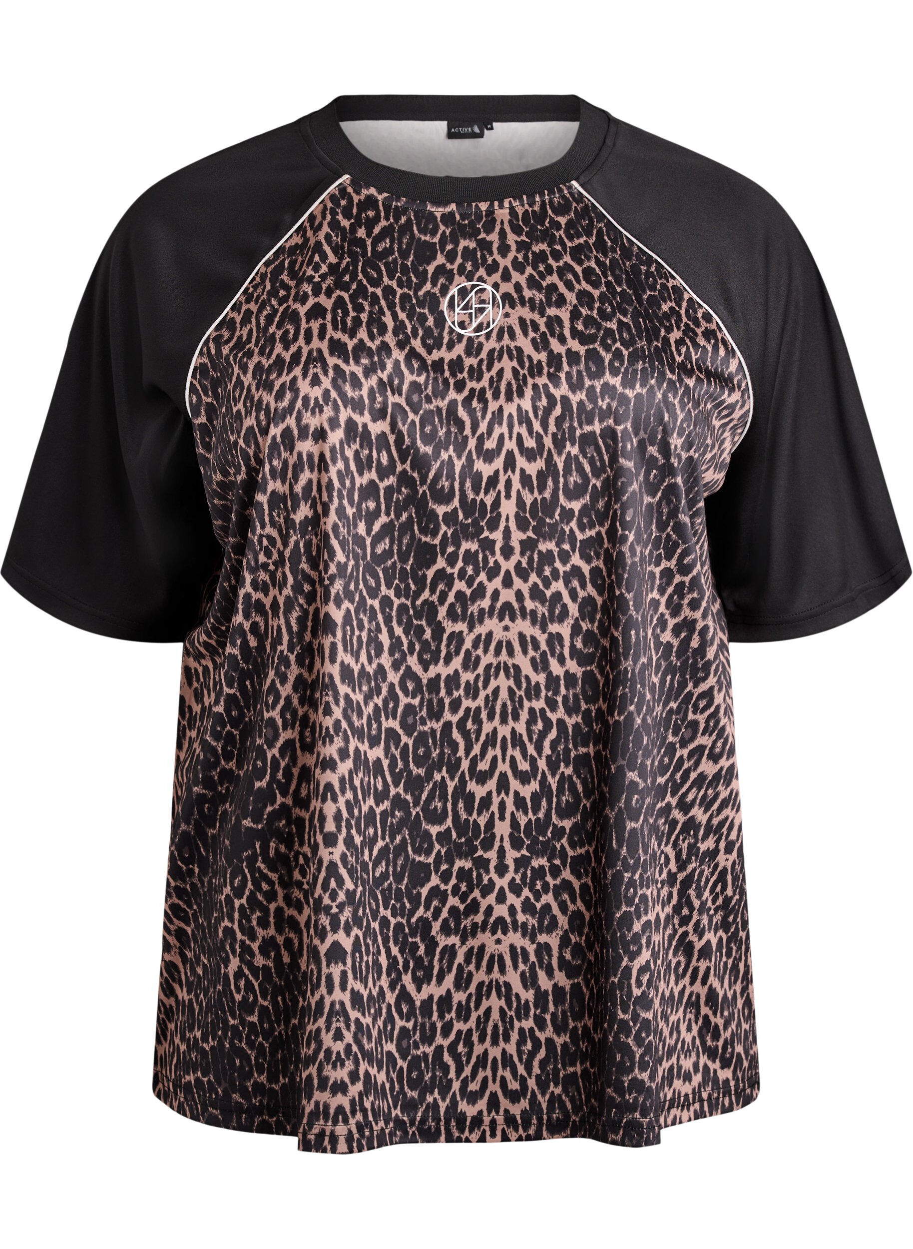 ZizziTr&auml;nings-t-shirt med leopardm&ouml;nster och raglan&auml;rm, Brun, Packshot image number 0