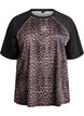 Tr&auml;nings-t-shirt med leopardm&ouml;nster och raglan&auml;rm, Brun, Packshot image number 0