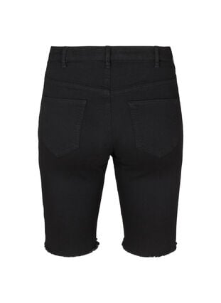 Kroppsnära jeansshorts med råa kanter, Black, Packshot image number 1