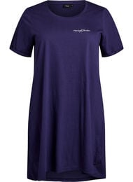 Lång natt-t-shirt i ekologisk bomull med tryck, Blå