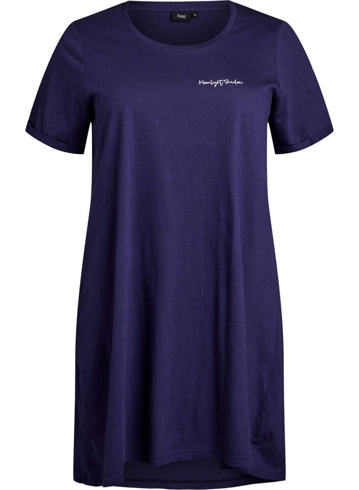 Lång natt-t-shirt i ekologisk bomull med tryck, Blå, Packshot image number 0