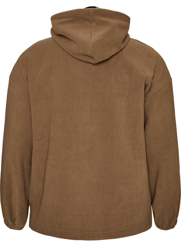 Anorak i fleece med huva och kontrastpanel, Brun, Packshot image number 1