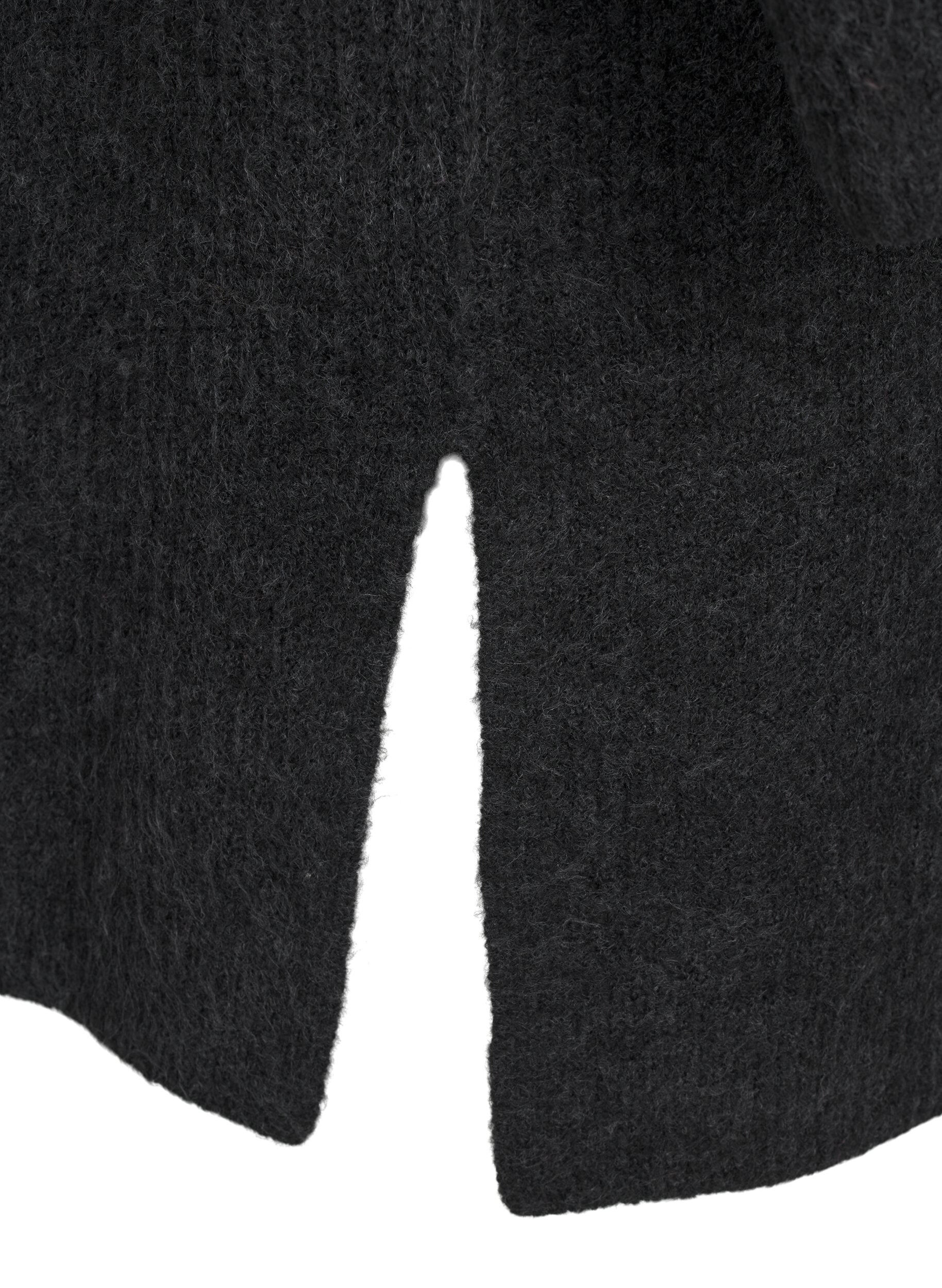 Zizzi FLASH - Ribbstickad cardigan med slitsar, Dark Grey Melange, Packshot image number 3