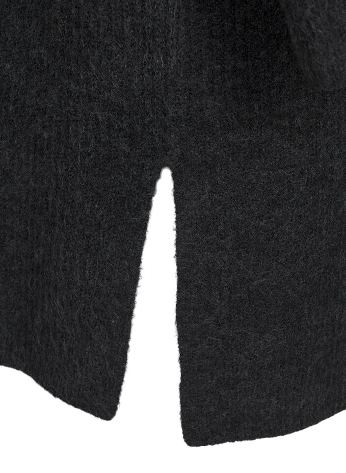 FLASH - Ribbstickad cardigan med slitsar, Dark Grey Melange, Packshot image number 3