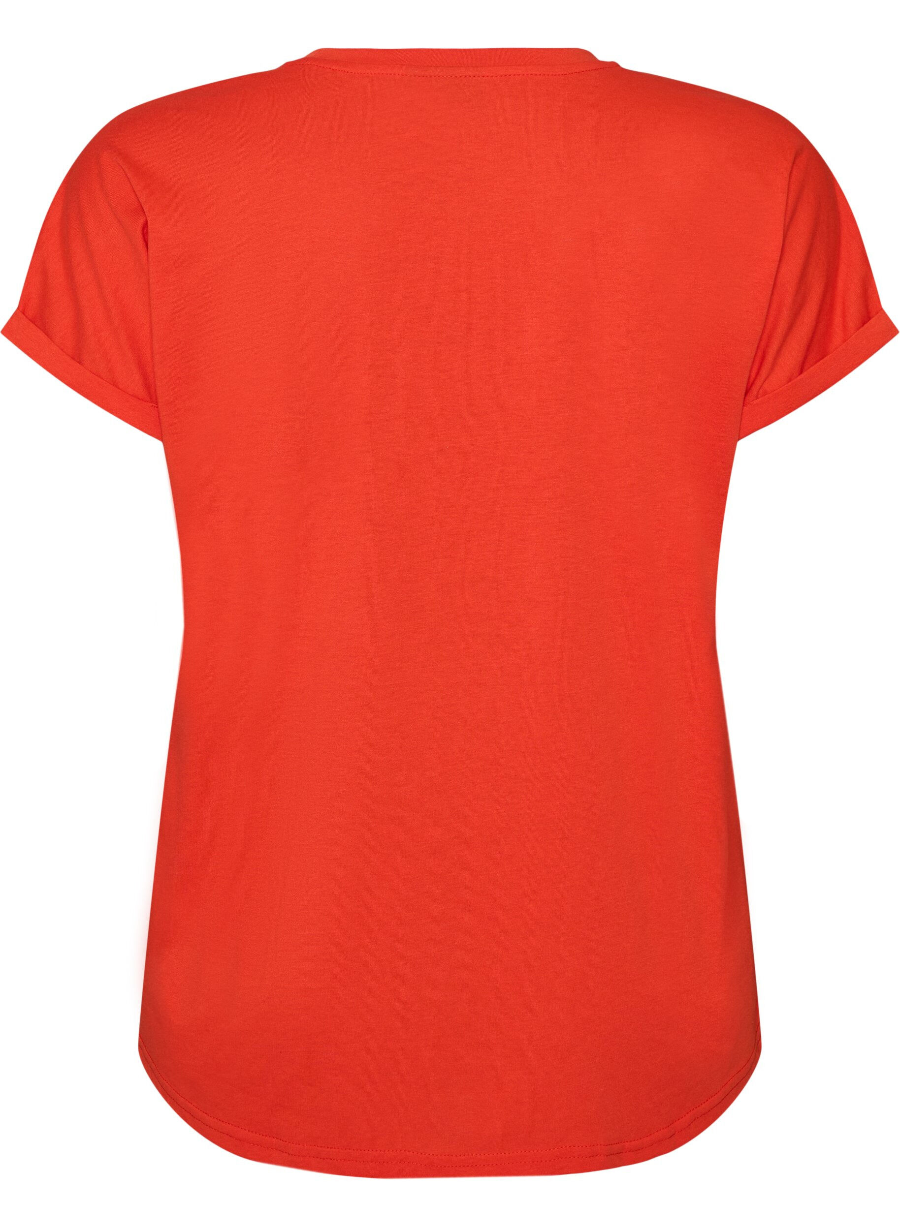 ZizziKort&auml;rmad t-shirt i bomullsmix, Orange, Packshot image number 1