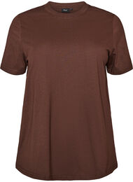 Enkel t-shirt i bomull med rund halsringning, Brun