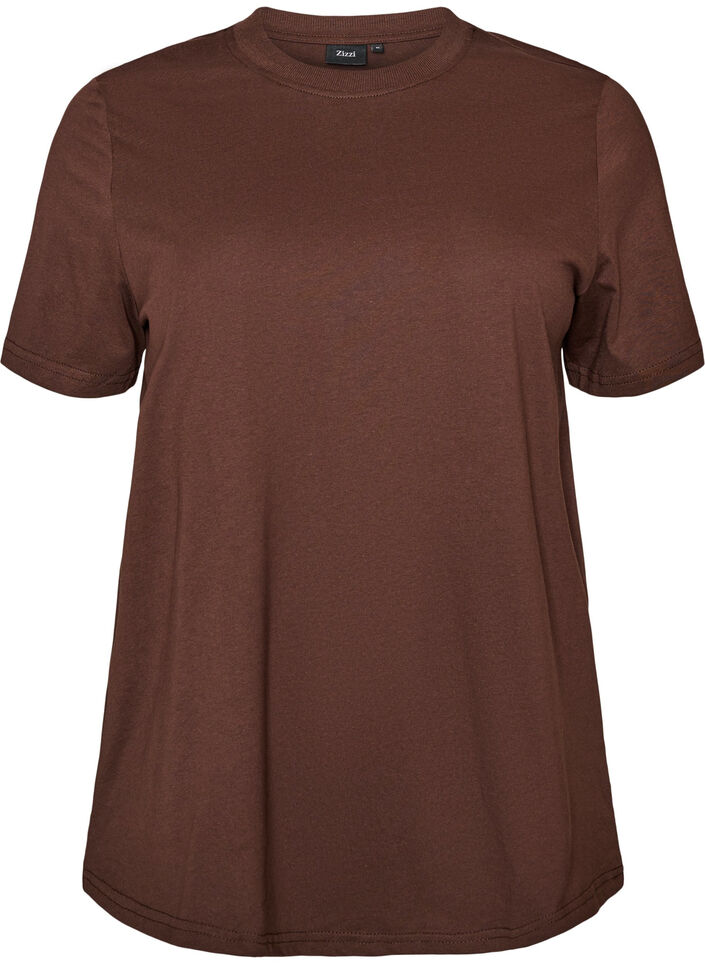 Enkel t-shirt i bomull med rund halsringning, Brun, Packshot image number 0