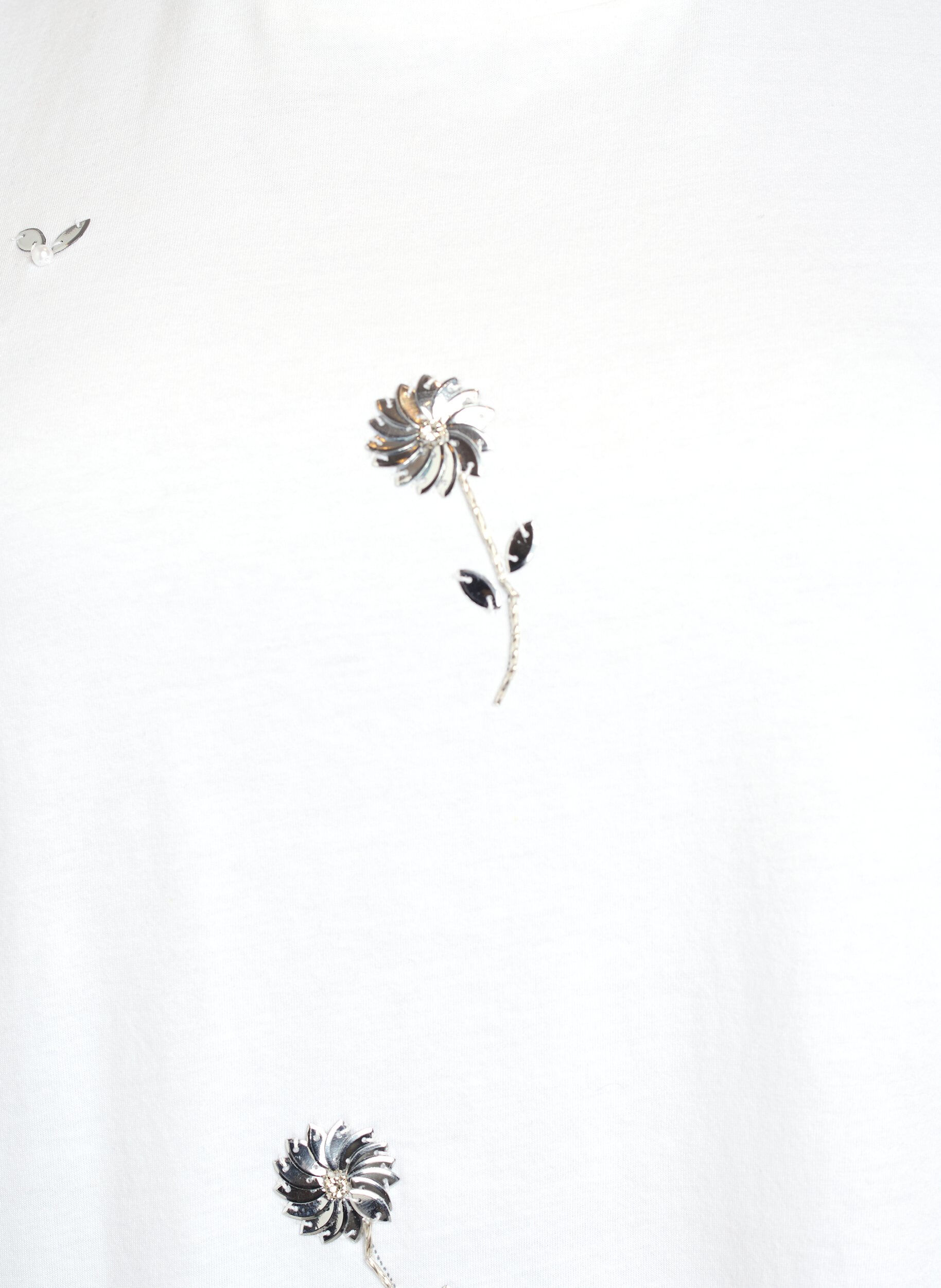 Zizzi T-shirt med paljettblommor, Vit, Packshot image number 2