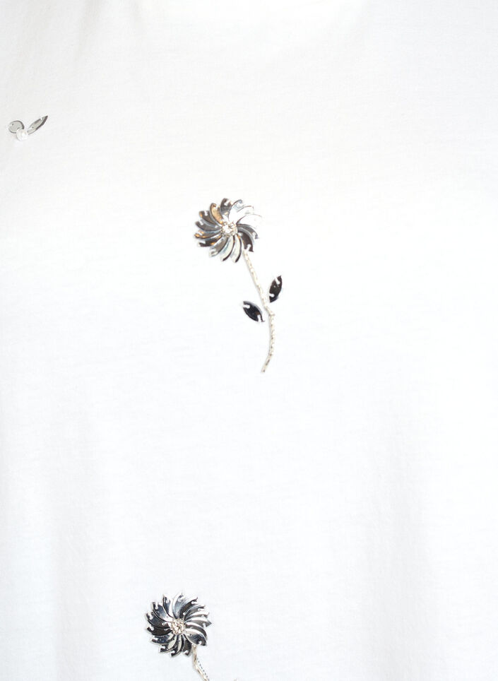 T-shirt med paljettblommor, Vit, Packshot image number 2
