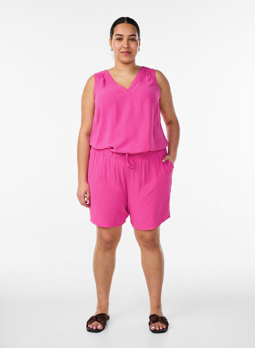 &Auml;rml&ouml;s topp med rynkdetaljer, Rosa, Model image number 1