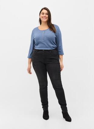 Amy jeans med super slim fit och slitna detaljer och knappar, Grey Denim, Model image number 0