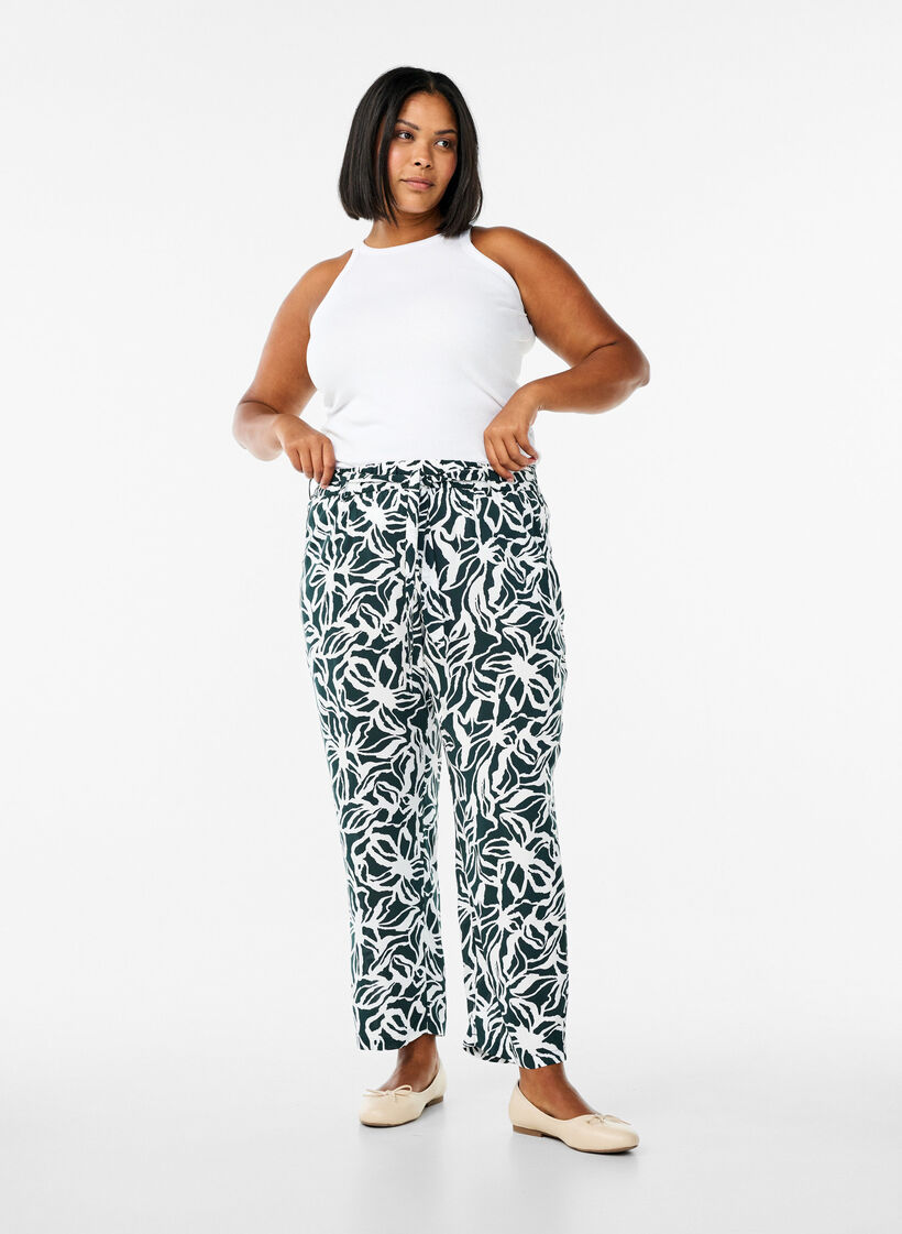 Viskosbyxor med h&ouml;g midja, Gr&ouml;n, Model image number 0