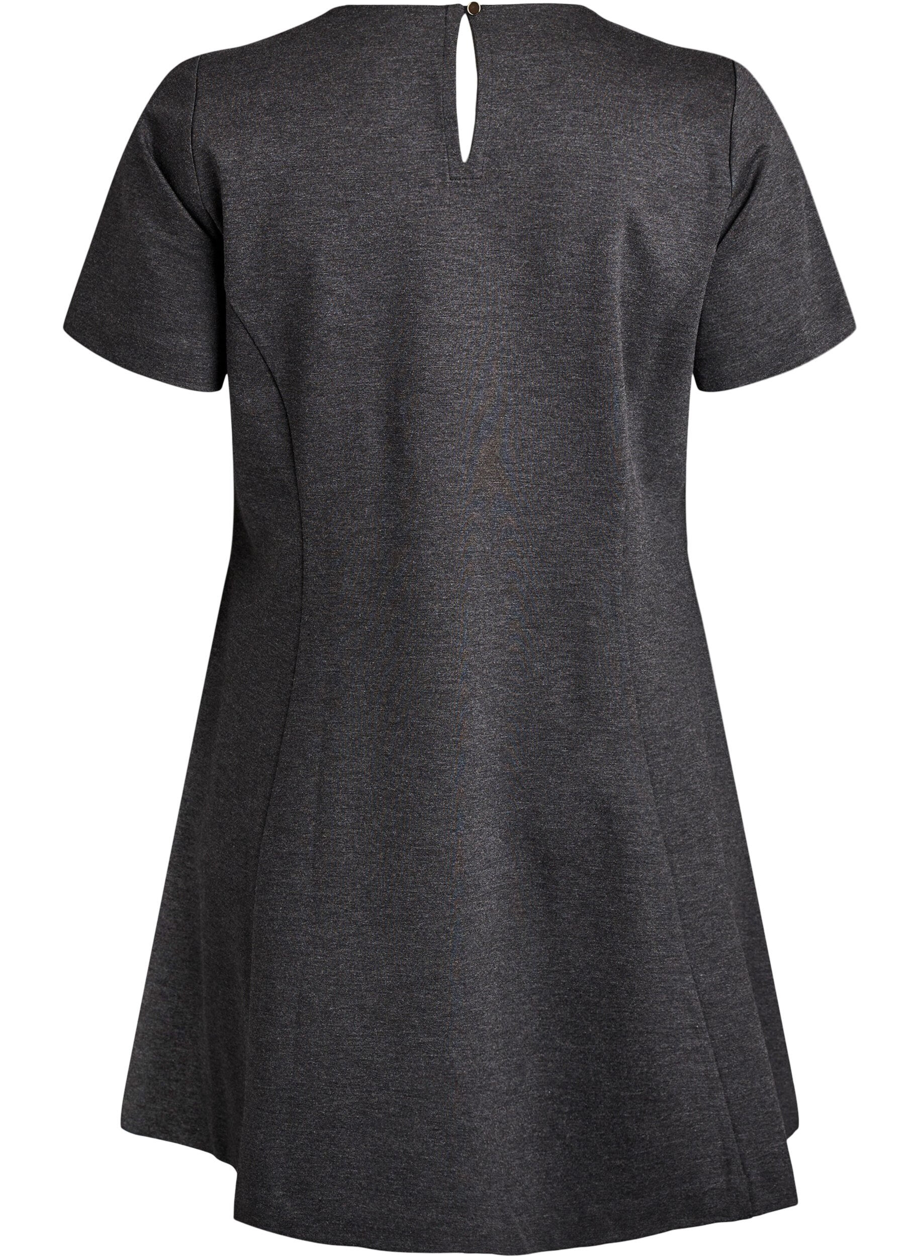 Zizzi Kort a-linjeformad jerseykl&auml;nning, Gr&aring;, Packshot image number 1