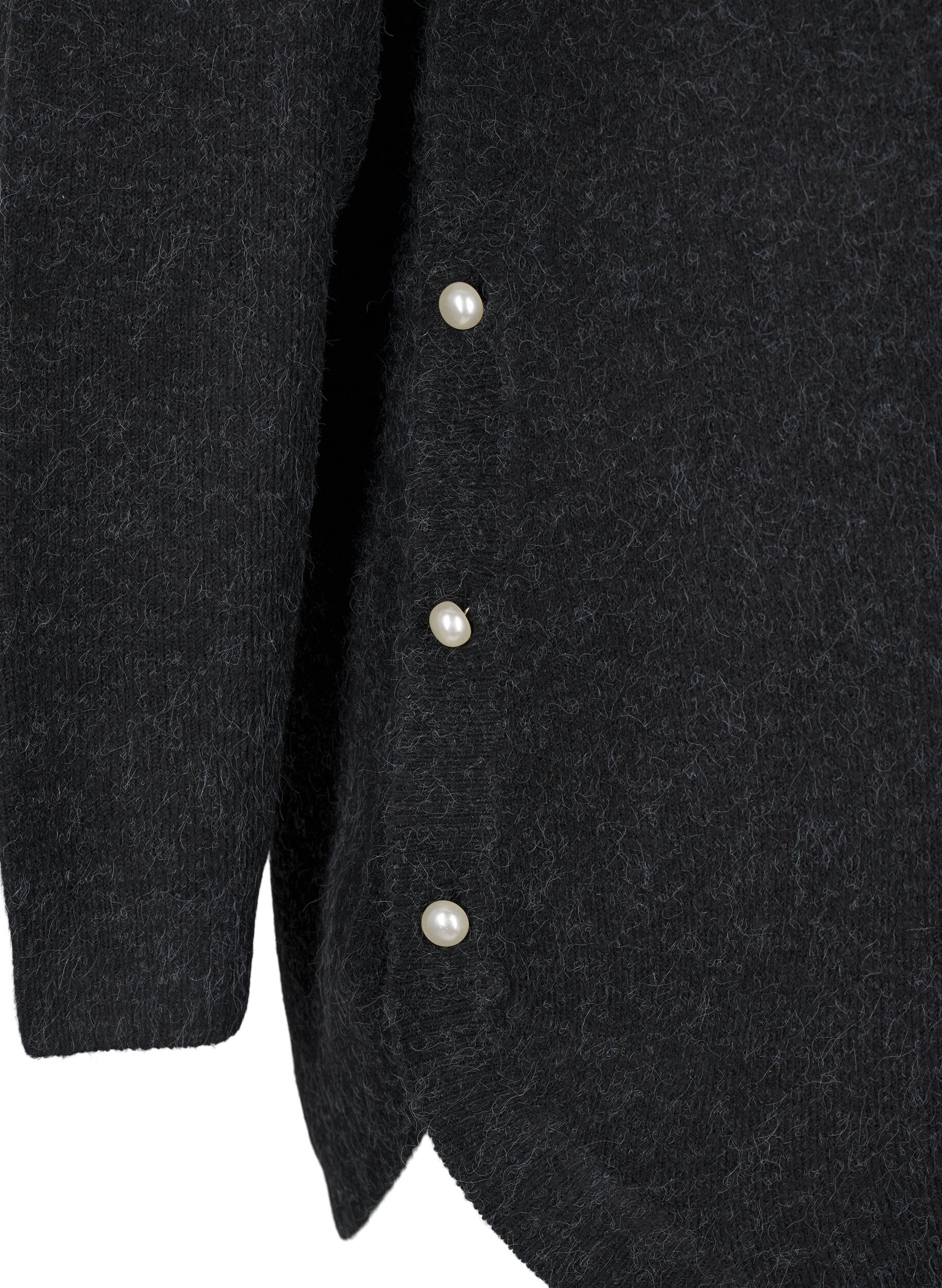 Zizzi Stickad blus med p&auml;rldetaljer, Dark Grey Melange, Packshot image number 3