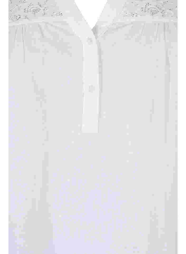 Bomullsblus med spetsdetaljer, Bright White, Packshot image number 2
