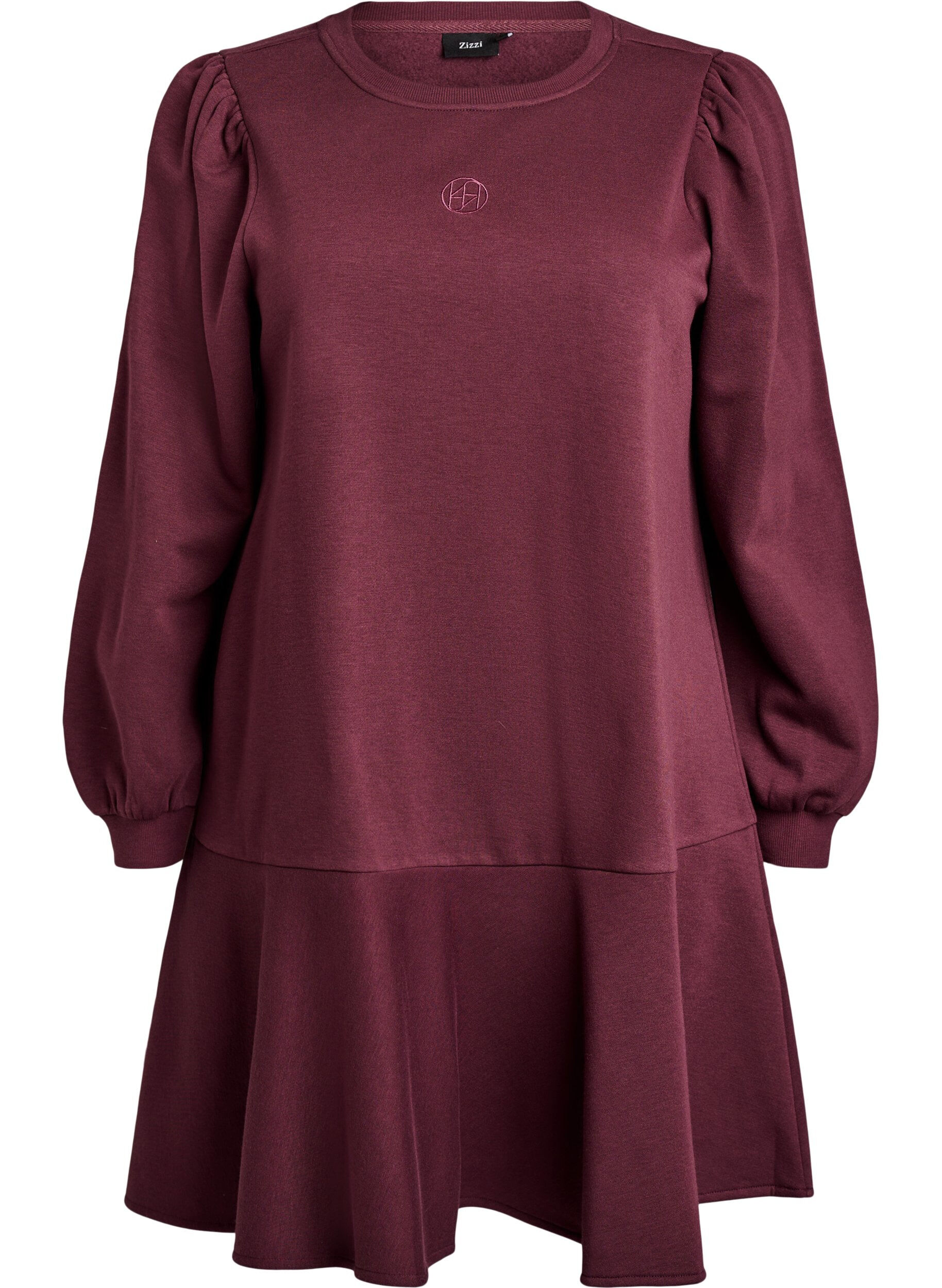 Zizzi Kort sweatshirtkl&auml;nning med volangdetalj, M&ouml;rk Bordeaux, Packshot image number 0