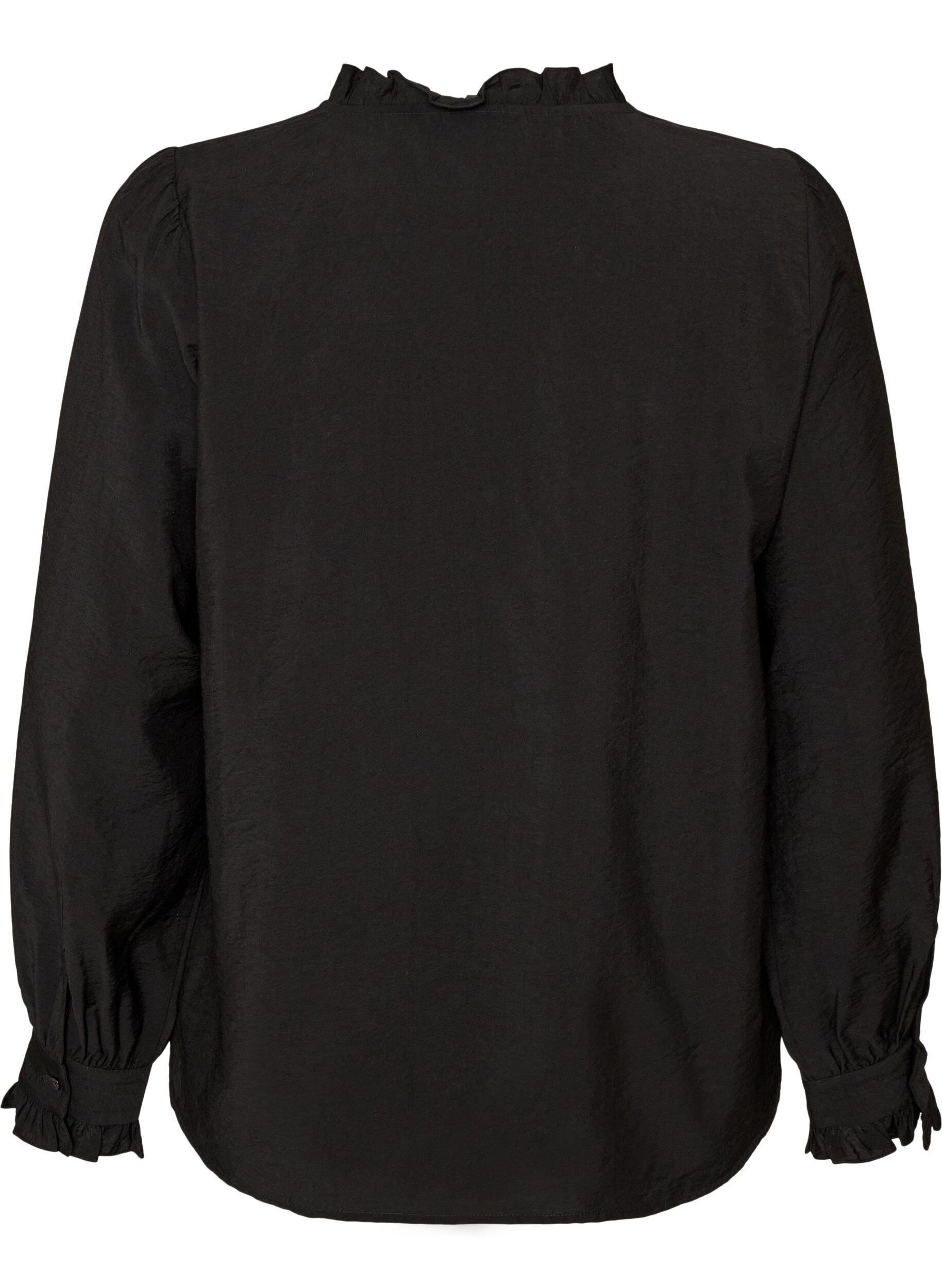 ZizziSkjortblus med broderade blomapplikationer, Svart, Packshot image number 1
