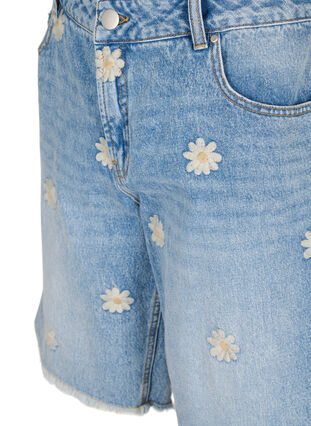 Jeansshorts med broderade blommor, Light Blue w. Flower, Packshot image number 2