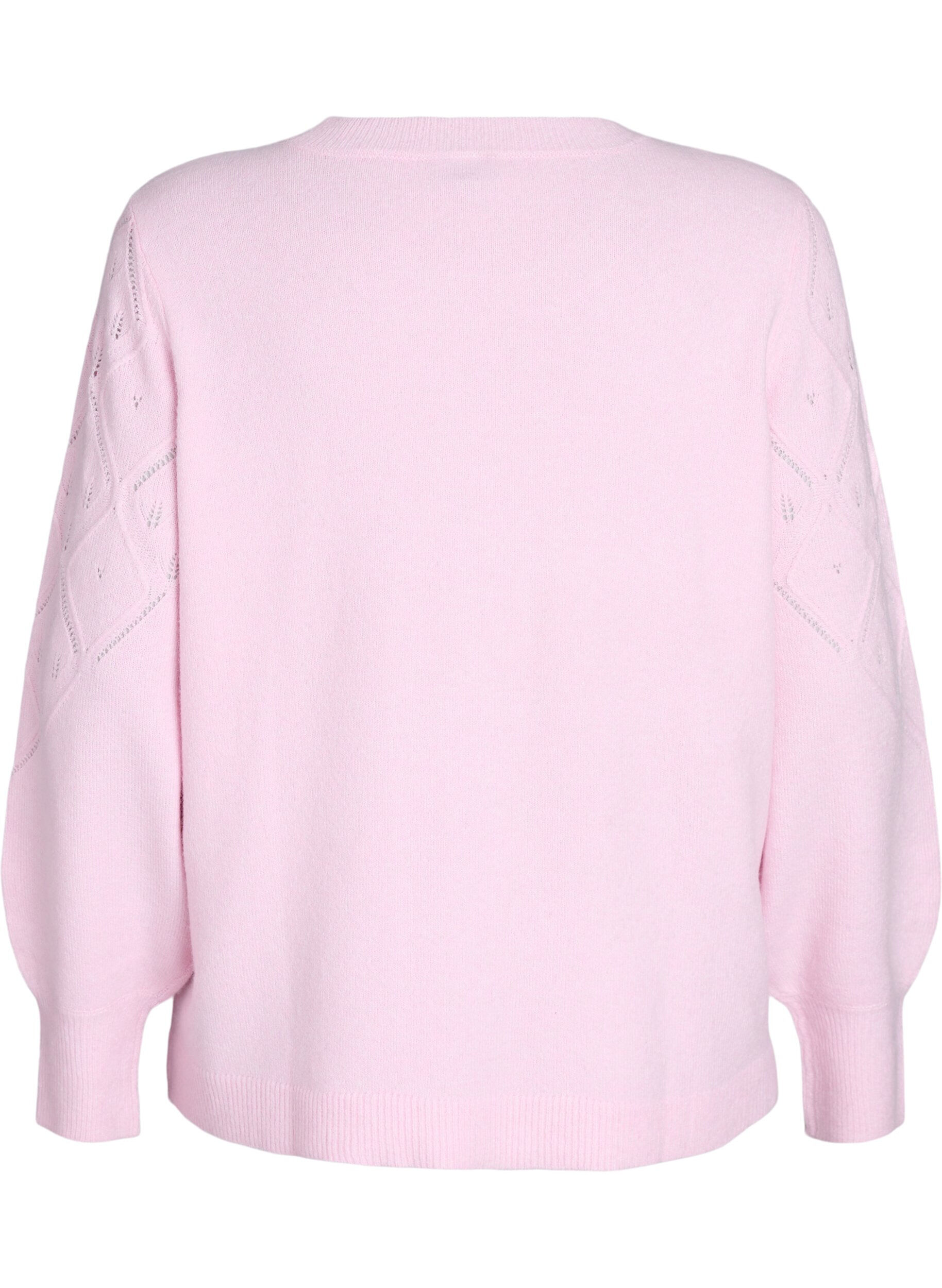 Zizzi Stickad topp med h&aring;lm&ouml;nster och ballong&auml;rmar, Rosa, Packshot image number 1