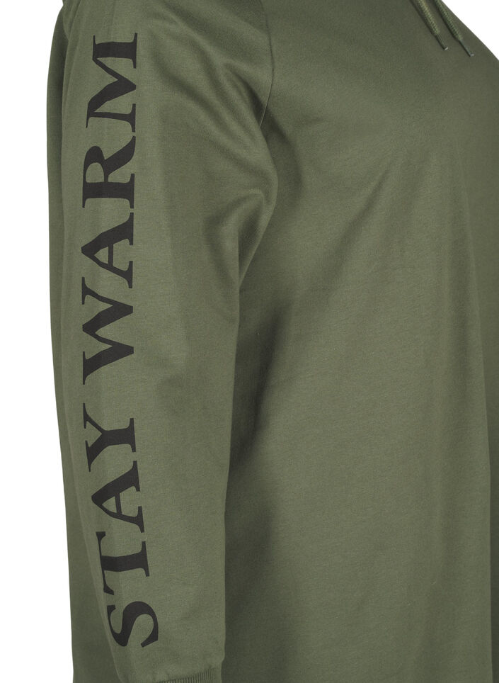 Oversized sweatshirt med tryck på ärmarna, Thyme w. Black, Packshot image number 3