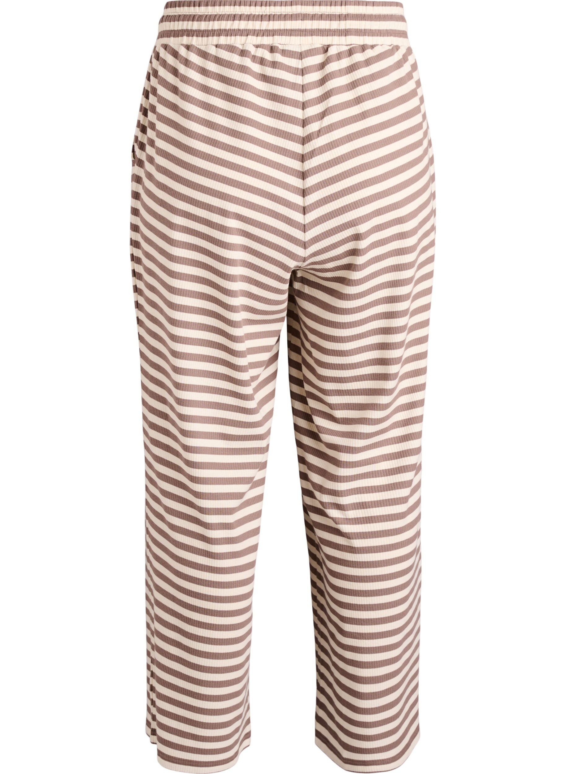 ZizziRandiga pyjamasbyxor med h&ouml;g midja och vida ben, Beige, Packshot image number 1