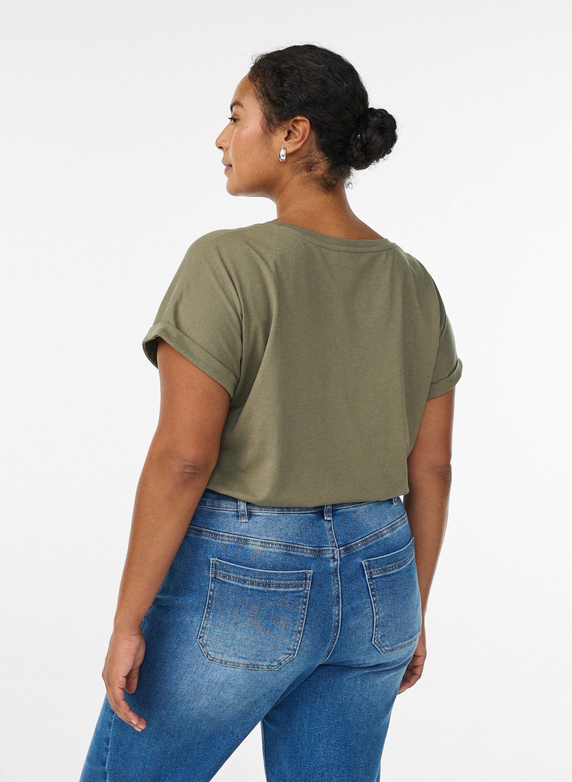 Zizzi Kort&auml;rmad t-shirt i bomullsblandning, Gr&ouml;n, Model image number 2