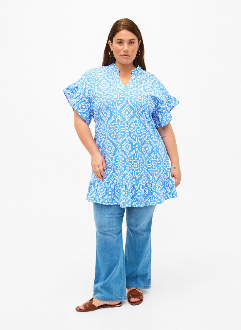 Blommig bomullstunika, Marina Flower AOP, Model image number 2