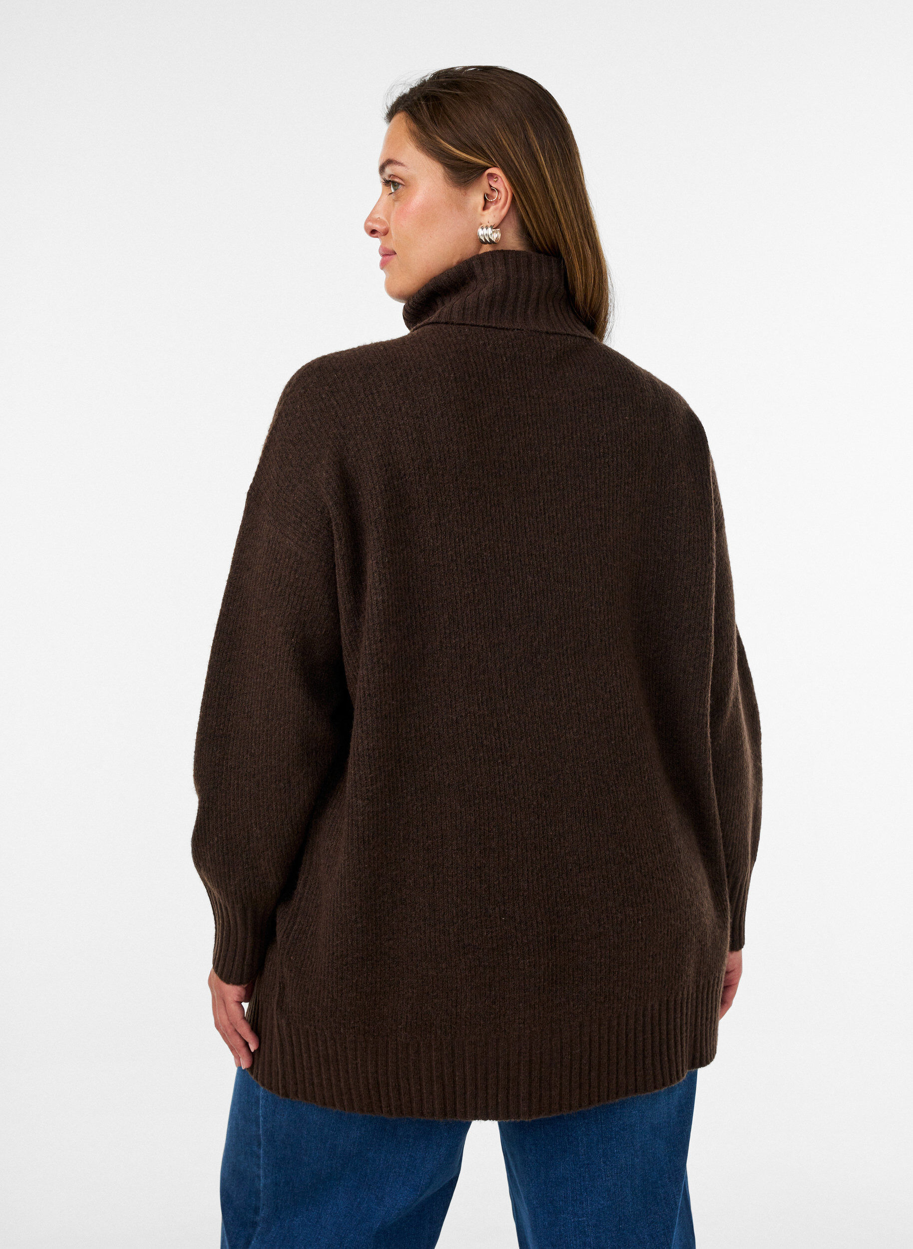 ZizziL&ouml;st stickad tr&ouml;ja med polokrage, Brun, Model image number 2