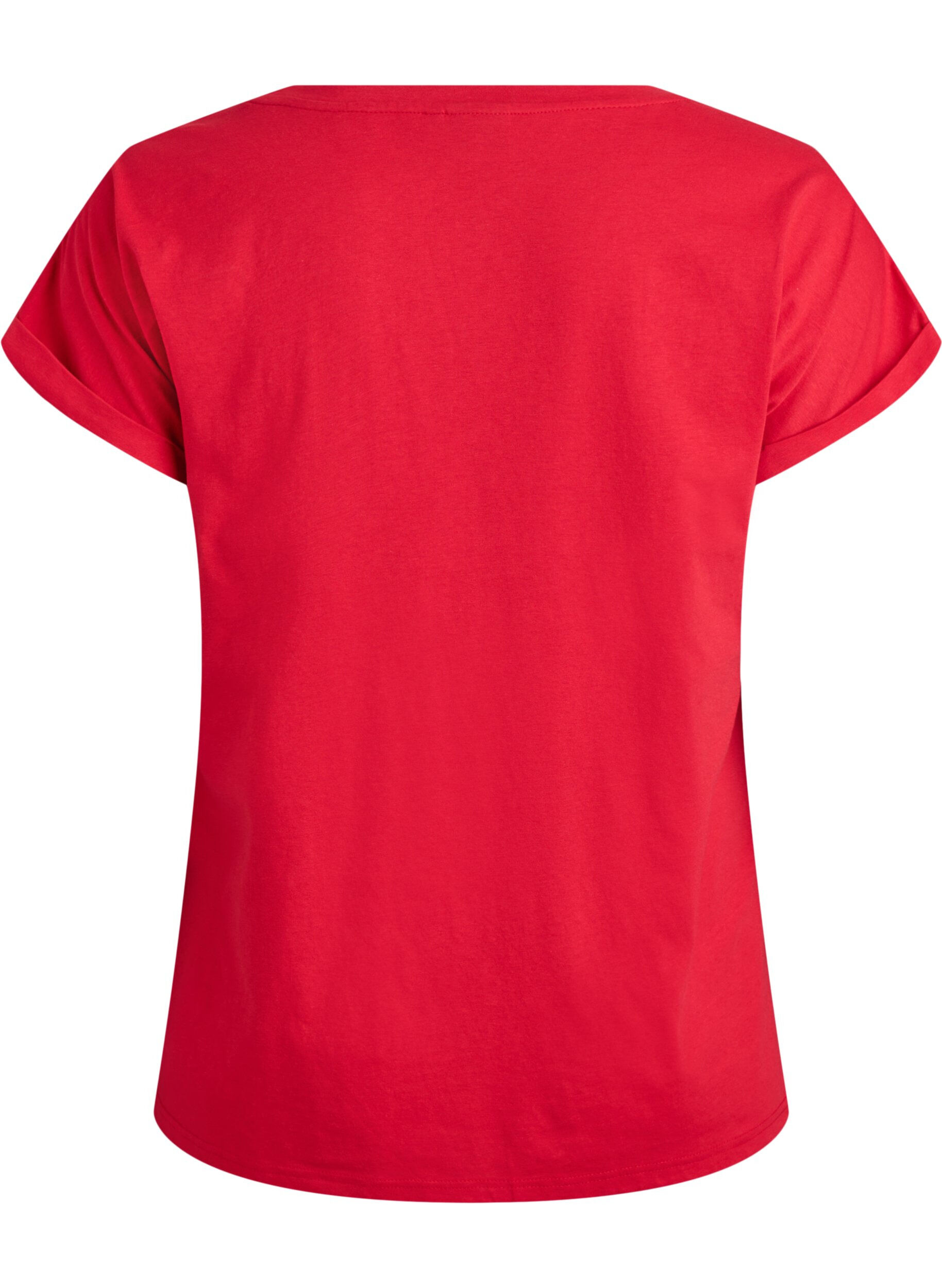 ZizziKort&auml;rmad t-shirt i bomullsmix, R&ouml;d, Packshot image number 1