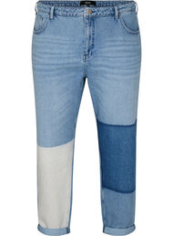 Mille mom fit jeans med blockfärgat mönster, Blue Denim Comb