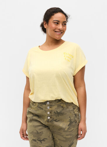 Melerad t-shirt i bomull, Pale Banana Melange, Model image number 0