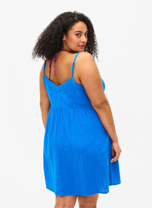 Strandklänning i bomull med smala axelband, Victoria blue, Model image number 1
