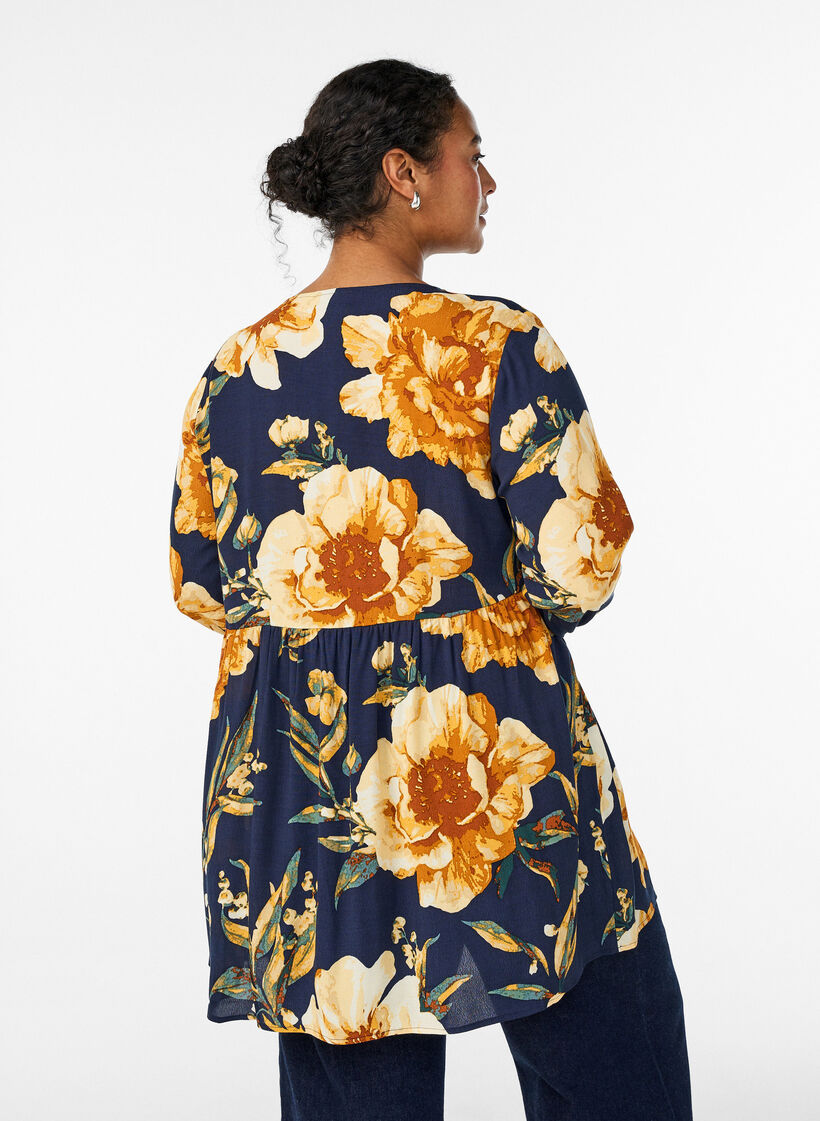 L&aring;ng&auml;rmad tunika med sk&auml;rning, Bl&aring;, Model image number 2