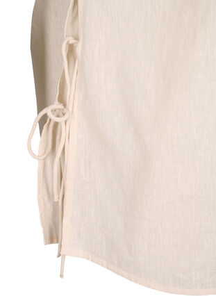 Kortärmad blus i bomullsblandning med detaljer i linne och spets, Sandshell, Packshot image number 3