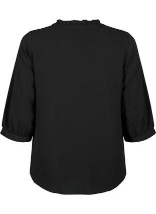 Skjortblus med 3/4 ärmar och volangkrage, Black, Packshot image number 1